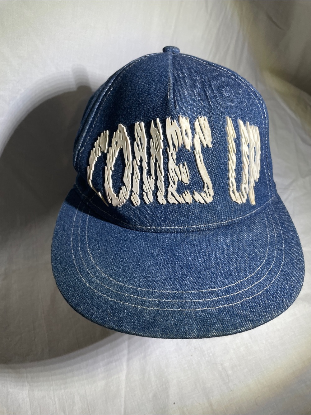 Denim Blue Embroidered Baseball Cap with Cream Appliqué